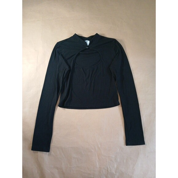 Princess Polly Long Sleeve Top Womens 10 Black Whimsigoth Ribbed Minimalist - Picture 1 of 7